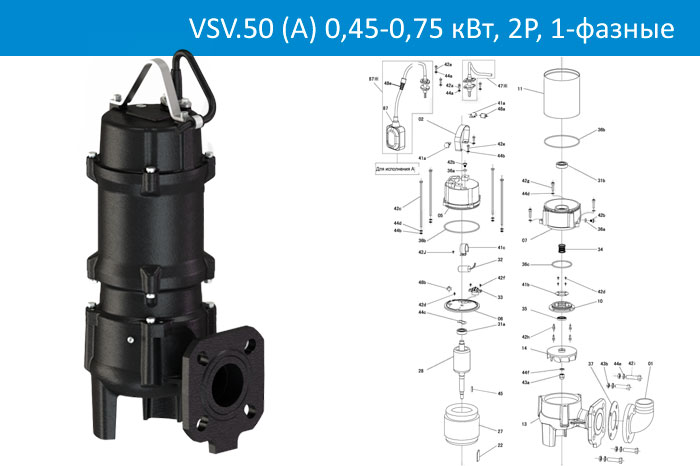 Vandjord VSV.50 0,45-0,75кВт, A, 2P, 1-фазные