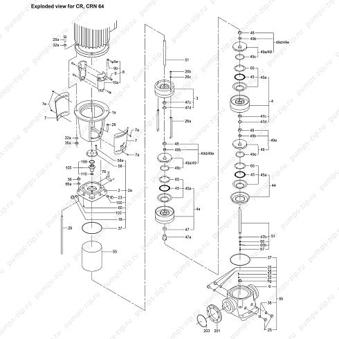 деталировка насосов Grundfos CR, CRN 64 Model A