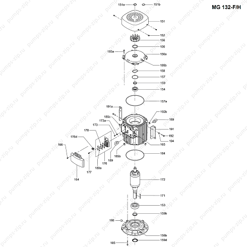 Деталировка электродвигателей Grundfos MG 132 Model F/H