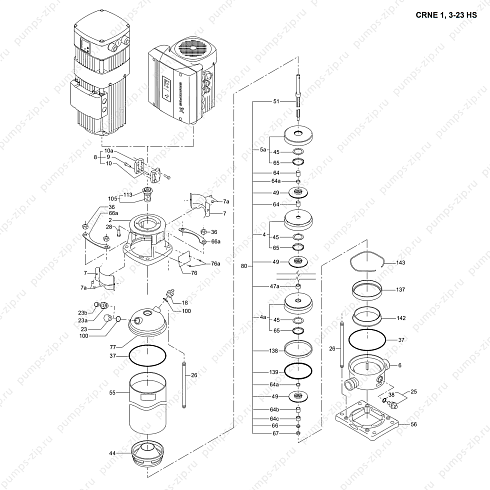 деталировка насоса grundfos CR 1, 3-23 HS