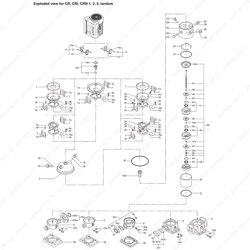 Деталировка насосов grundfos CR(I,N) 1, 3, 5, tandem