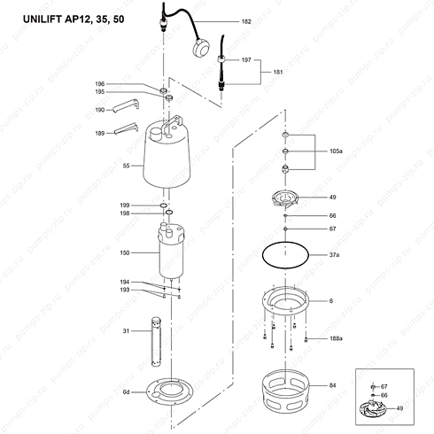 Деталировка насосов Grundfos Unilift AP 12, 35, 50