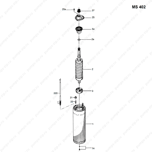 Деталировка погружного электродвигателя Grundfos MS402