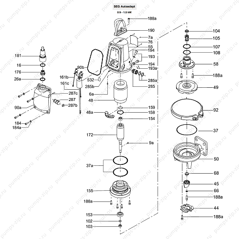 взрыв-схема канализационного насоса Grundfos SEG