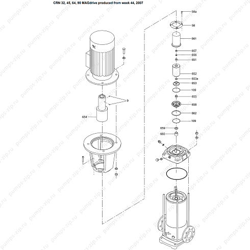 деталировка вертикальных многоступенчатых насосов Grundfos CRN 32, 45, 64, 90 MAGdrive