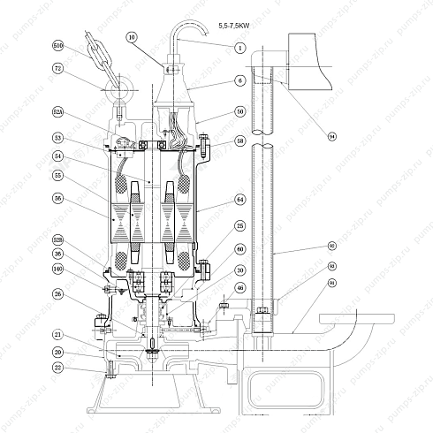 взрыв-схема канализационного насоса CNP WQ 5.5 - 7.5кВт