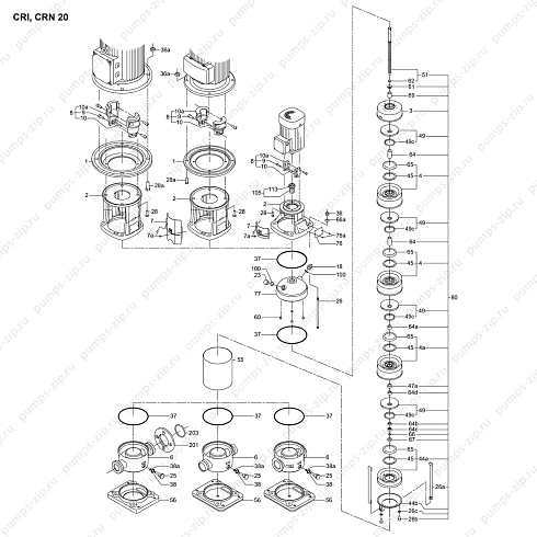 деталировка вертикального многоступенчатого насоса Grundfos CRI(N) 20